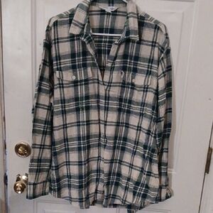 Old Navy Plaid Button Down Shirt - Green and Cream